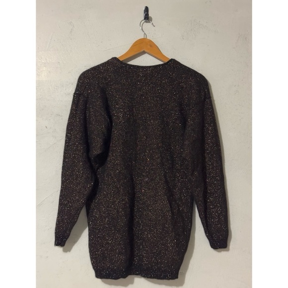 Courtney Rhodes Black Glitter Lambswool-Blend Long Sleeve Longline Sweater Vinta - Picture 4 of 7